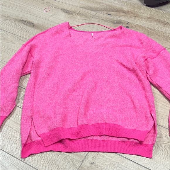 Free People Bright Pink V-Neck Sweater - Picture 2 of 6